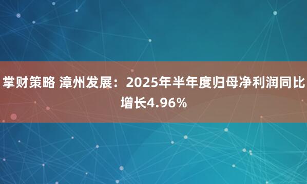 掌财策略 漳州发展：2025年半年度归母净利润同比增长4.96%