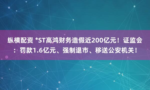 纵横配资 *ST高鸿财务造假近200亿元！证监会：罚款1.6亿元、强制退市、移送公安机关！